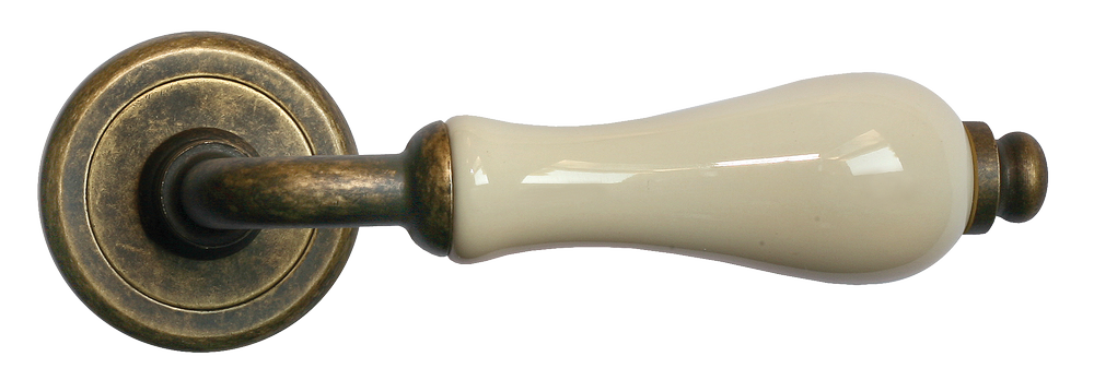 Ручка дверная CERAMICA R4 OBR/CHAMP раздельная на круглой розетке, цвет - бронза/шампань, латунь фото купить в Ярославле