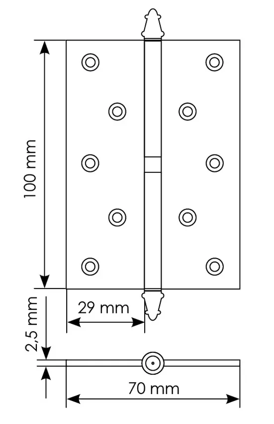 Петля карточная разъемная MSN 100X70X2.5 R COF с подшипником стальная правая, врезная, цвет кофе фото купить в Ярославле