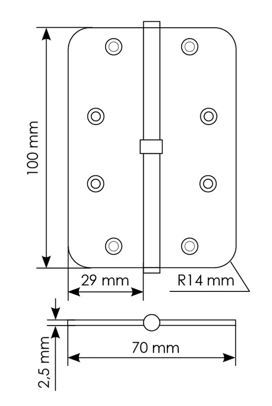 Петля разъемная MSD-C 100X70X2.5 SN R правая без коронки скругленная, врезная, цвет бел.никель, сталь фото купить в Ярославле