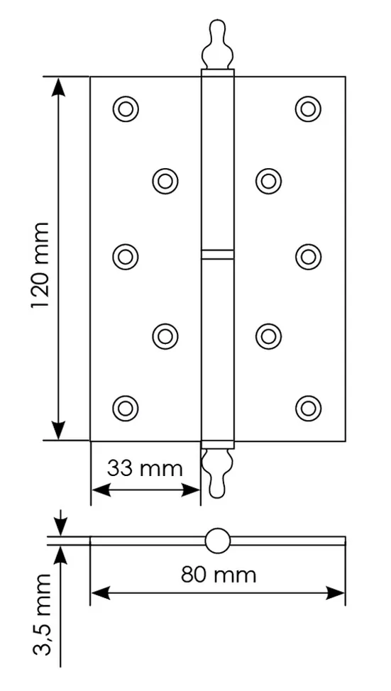 Петля карточная разъемная латунная MB 120X80X3.5 SG L C с коронкой левая, верзная, цвет матовое золото фото купить в Ярославле