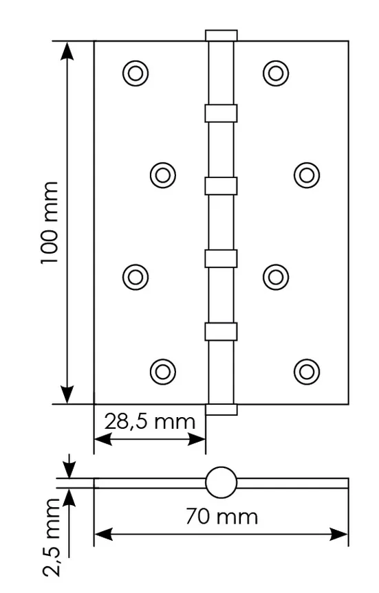 Петля универсальная карточная MS 100X70X2.5-4BB W стальная, врезная, цвет белый, сталь фото купить в Ярославле