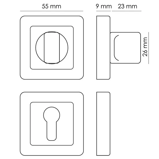 Завертка сантехническая MH-WC-S55 GR/PC квадратная цвет графит/хром фото купить в Ярославле